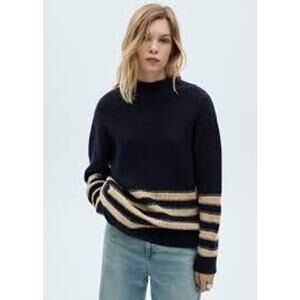 MNG Mango Striped Sweater With Perkins Neck Womens Size Medium NWT Glitter